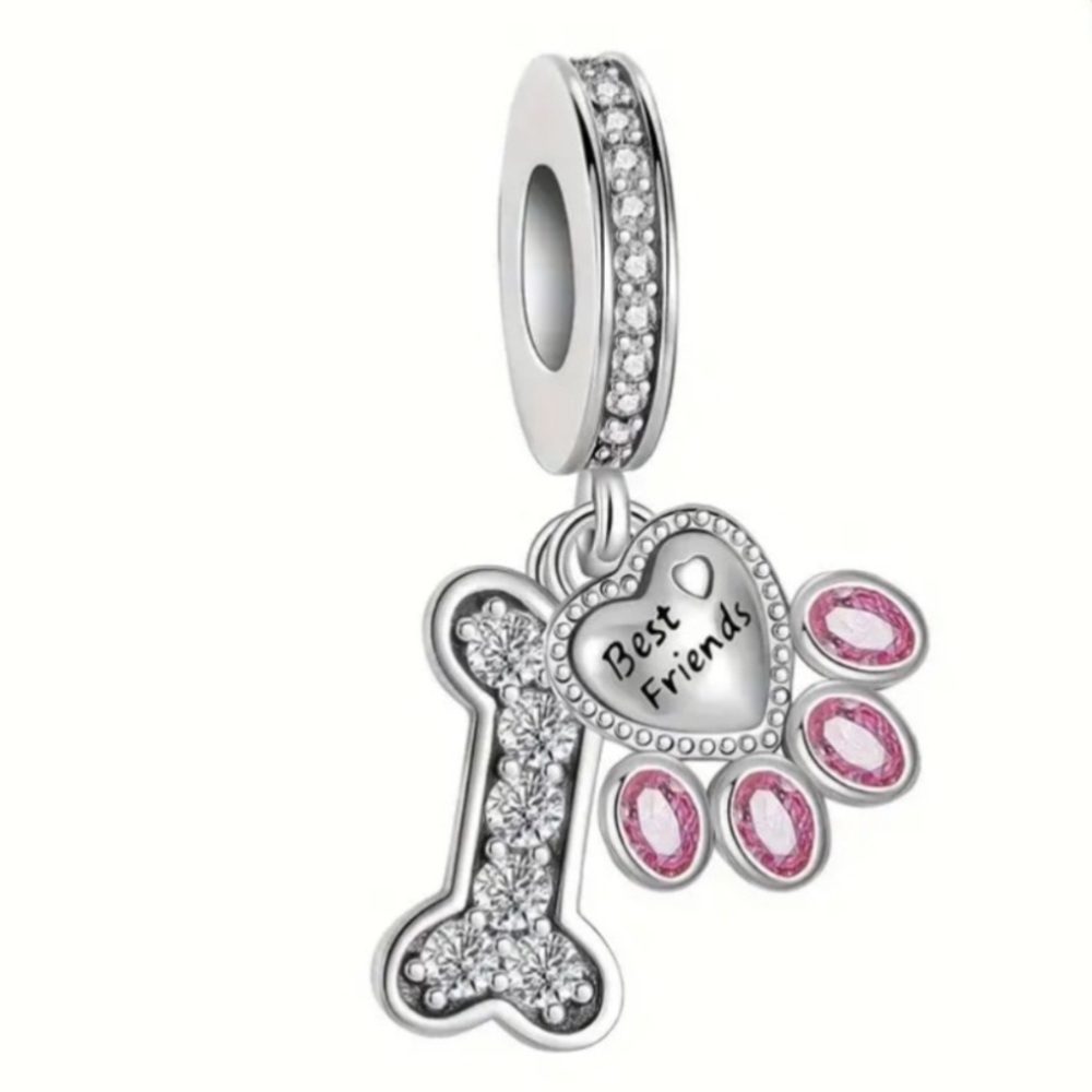 Animal Lover Charm, Pet Paw & Bone Dangle, Best Friend Gift